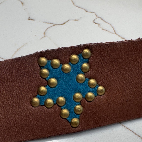 Free People brown Belt with Brass Buckle & studs and Blue Star Accents Size M/L - Picture 2 of 10